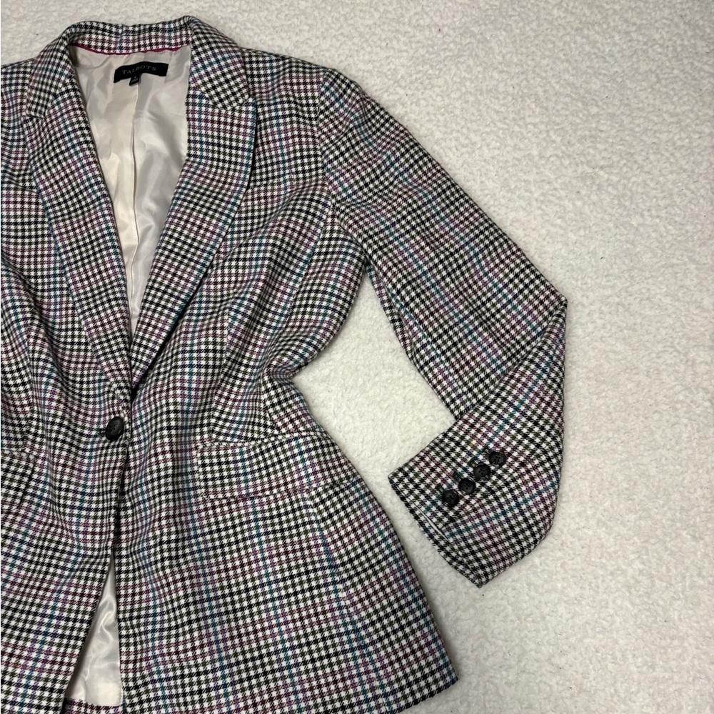 Talbots Women Multicolor Houndstooth Wool Blend Single Button Blazer - Picture 2 of 12